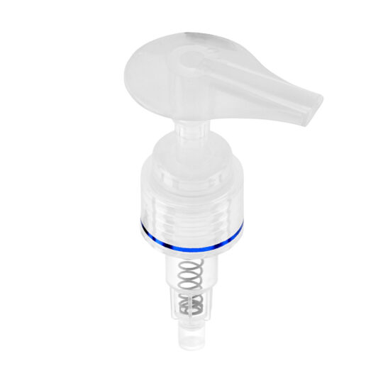 Lotion Pump – Screw Lock Down / 24/410 / Wide / Smooth / Hot Foil Banding / Blue / Natural / Custom Length