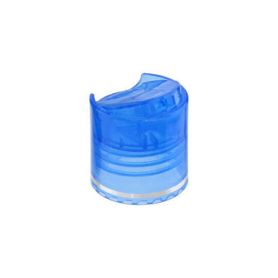 Disc Top Cap – 24/410 / Glossy / Transparent Blue / Hot Foil Banding / Silver