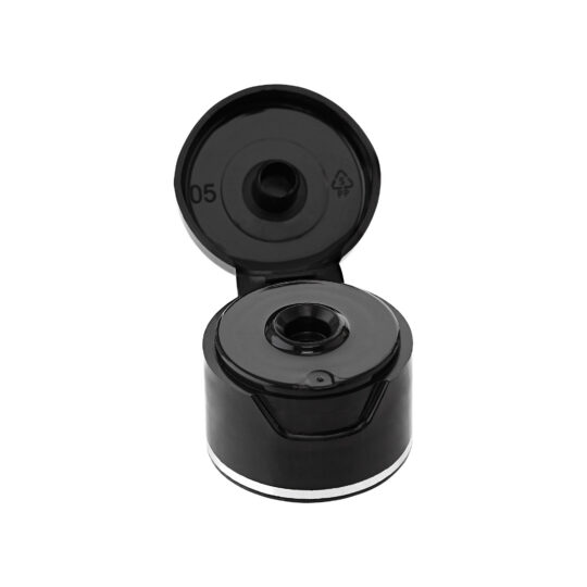 Flip Top Cap – 24/410 / Black / Hot Foil Banding / Silver