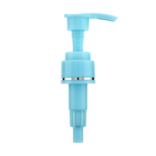 Lotion Pump – Screw Lock Down / 24/410 / Regular / Smooth / Light Blue / Hot Foil Banding / Silver / 230DT