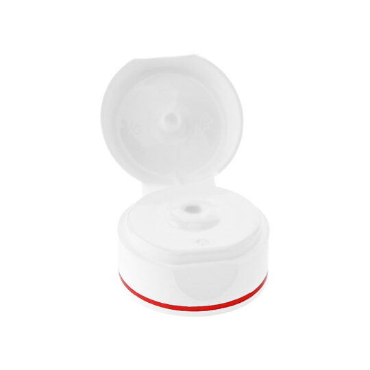 Tube Closures Snap on – 40mm / White / Hot Foil Banding / Red