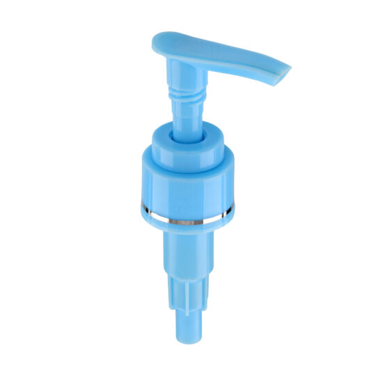 Lotion Pump – Screw Lock Down / 24/410 / Slim / Smooth / Blue / Hot Foil Banding / Silver / Custom Length