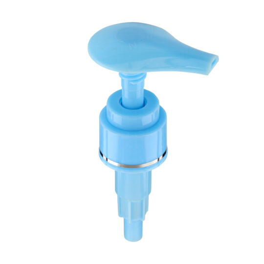 Lotion Pump – Screw Lock Down / 24/410 / Wide / Smooth / Blue / Hot Foil Banding / Silver / 230DT