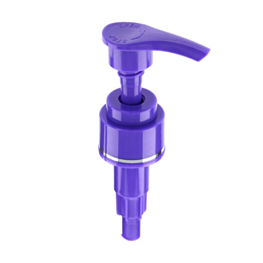 Lotion Pump – Screw Lock Down / 24/410 / Regular / Smooth / Violet Toy Dark / Hot Foil Banding / Silver / 230DT
