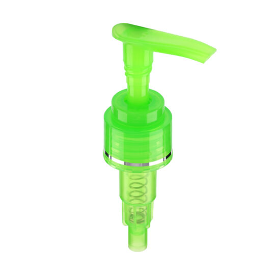 Lotion Pump – Screw Lock Down / 24/410 / Slim / Smooth / Parrot Green / Hot Foil Banding / Silver / 230DT