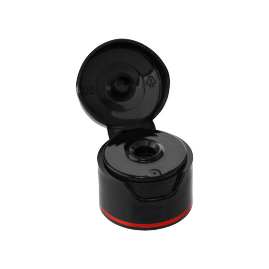 Flip Top Cap – 24/410 / Black / Hot Foil Banding / Red