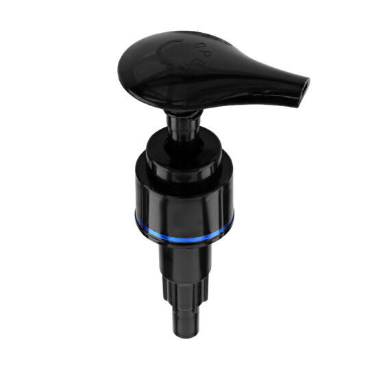 Lotion Pump – Screw Lock Down / 24/410 / Wide / Smooth / Hot Foil Banding / Blue / Black / 230DT