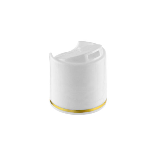 Disc Top Cap – 28/410 / Glossy / White / Hot Foil Banding / Gold